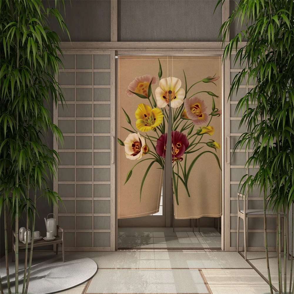 Floral Doorway Curtain Flower Japanese Half Hanging Curtain Cafe Bathroom Kitchen Entrance Partition Door Curtain Noren Cortinas