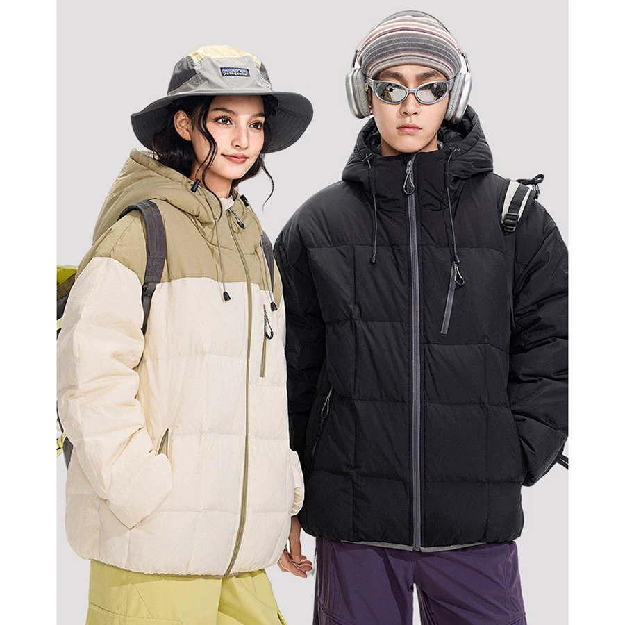 

Men Winter Outdoor Down Jacket Women Loose Casual Fashion Warm Thicken Hooded Duck Down Parkas Coat Cargo Varsity Jacket