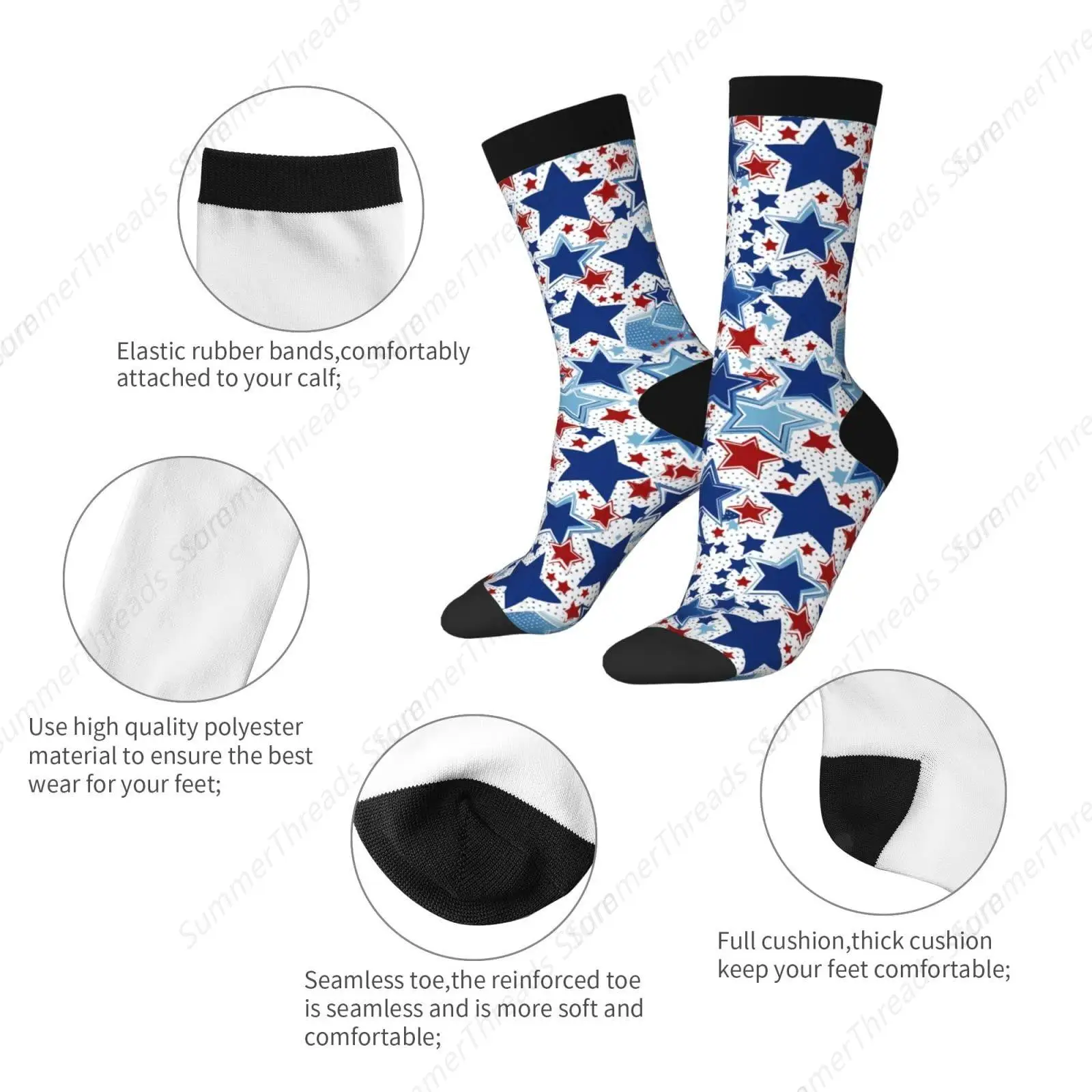 Calcetines deportivos novedosos y divertidos unisex con estrellas de colores de la bandera de América, calcetines suaves y divertidos de 15 a 16 pulgadas