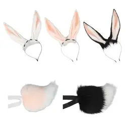 Girls Anime Hairhoop Plush Rabbit-Ear Headband/Tail Cosplay Costume Party Lovely Headdress Women Comic-Show Headwear