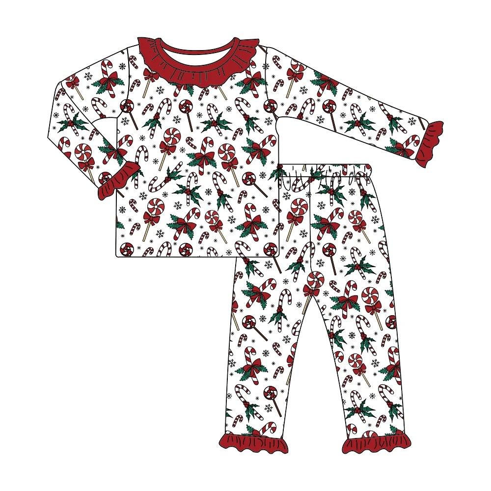 الجملة الفتيات سانتا كلوز منامة مجموعة الاطفال عالية الجودة قصب الحلوى عيد الميلاد منامة الملابس المخصصة #3