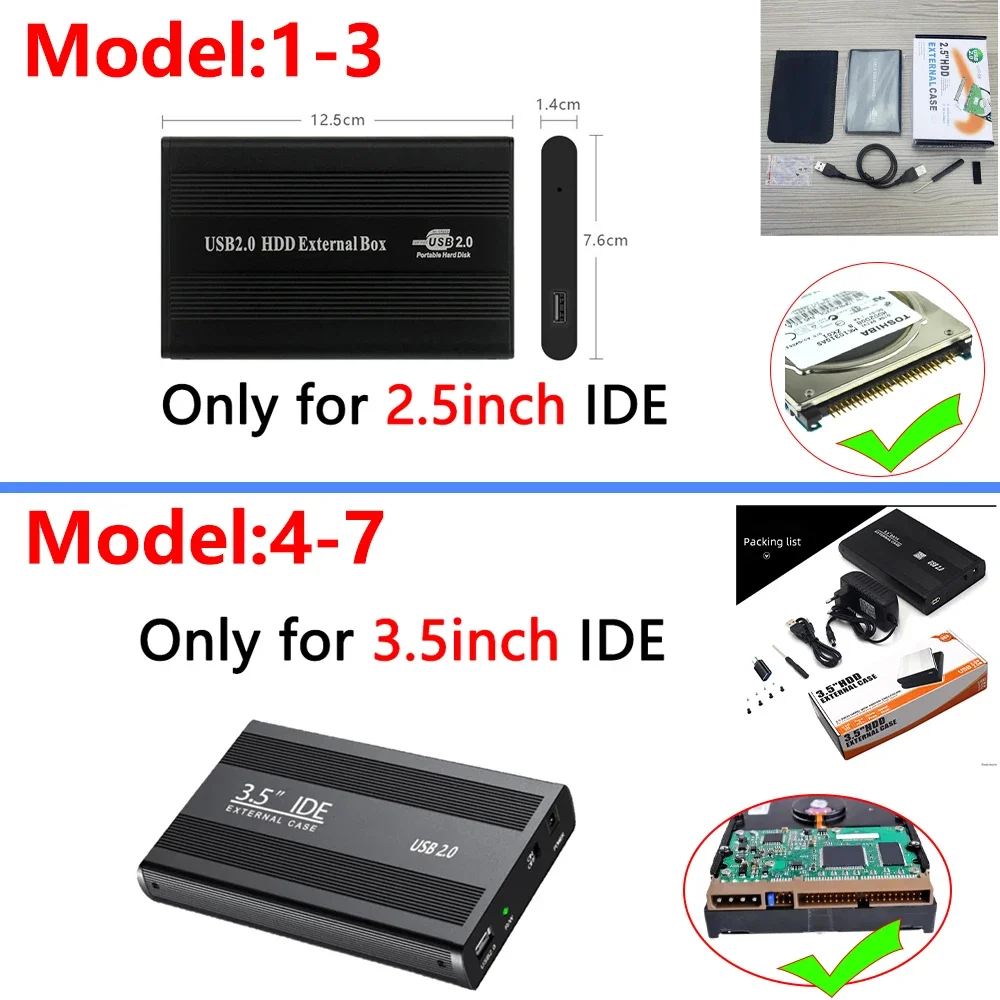 Do 3,5-calowego dysku twardego IDE HD 2,5-calowego dysku twardego USB2.0 Obudowa 2,5-calowa 3,5-calowa obudowa zewnętrzna do komputera stacjonarnego PC Laptop Telefon — zdjęcie produktu 2