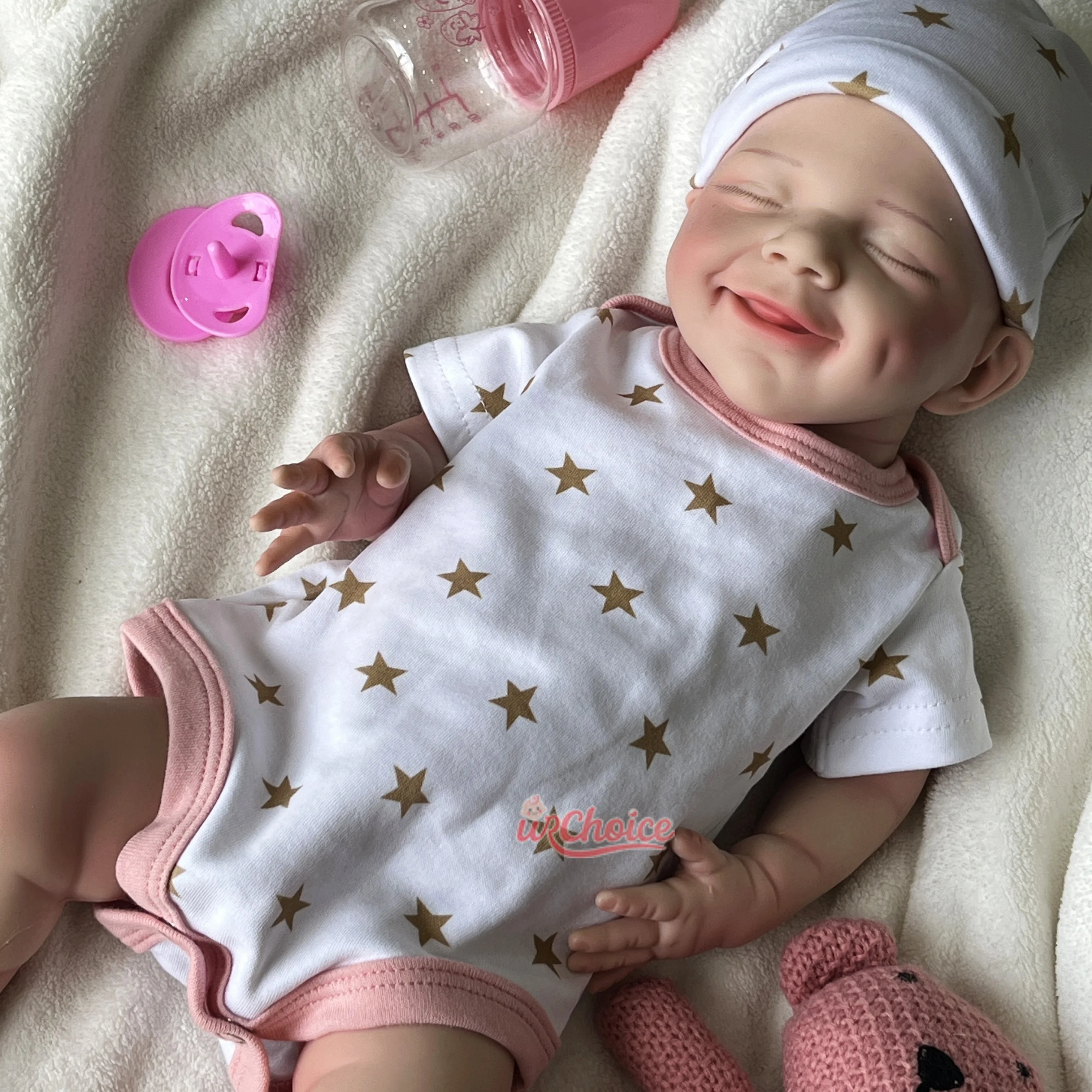 

Realistic 17inch Reborn Doll Full Silicone Cuddly Baby Girl with Angelic Smile for Depression & Loneliness Support Collectibles