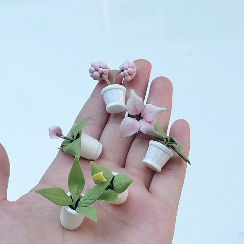 2PCS 1:12 Dollhouse Furniture Accessories Scenery Decoration Mini  Plants Small Flower Pots Interior Decoration Clay