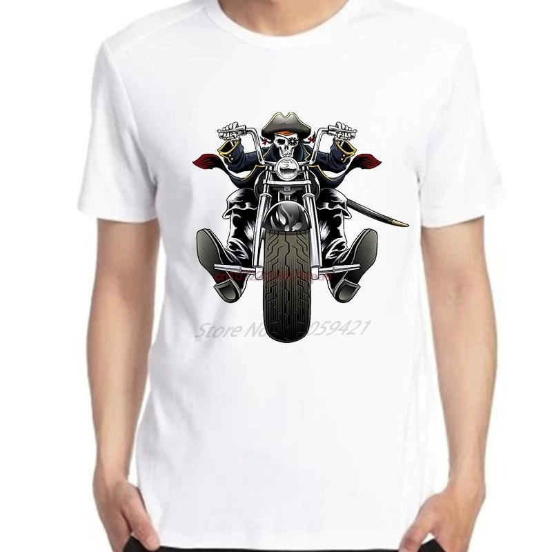 Skull Biker Pirate Ride Bike Fashion Graphic T Shirts Cotton Short Sleeve T Shirt New Shirts And T-Shirts Mens Print T Shirt