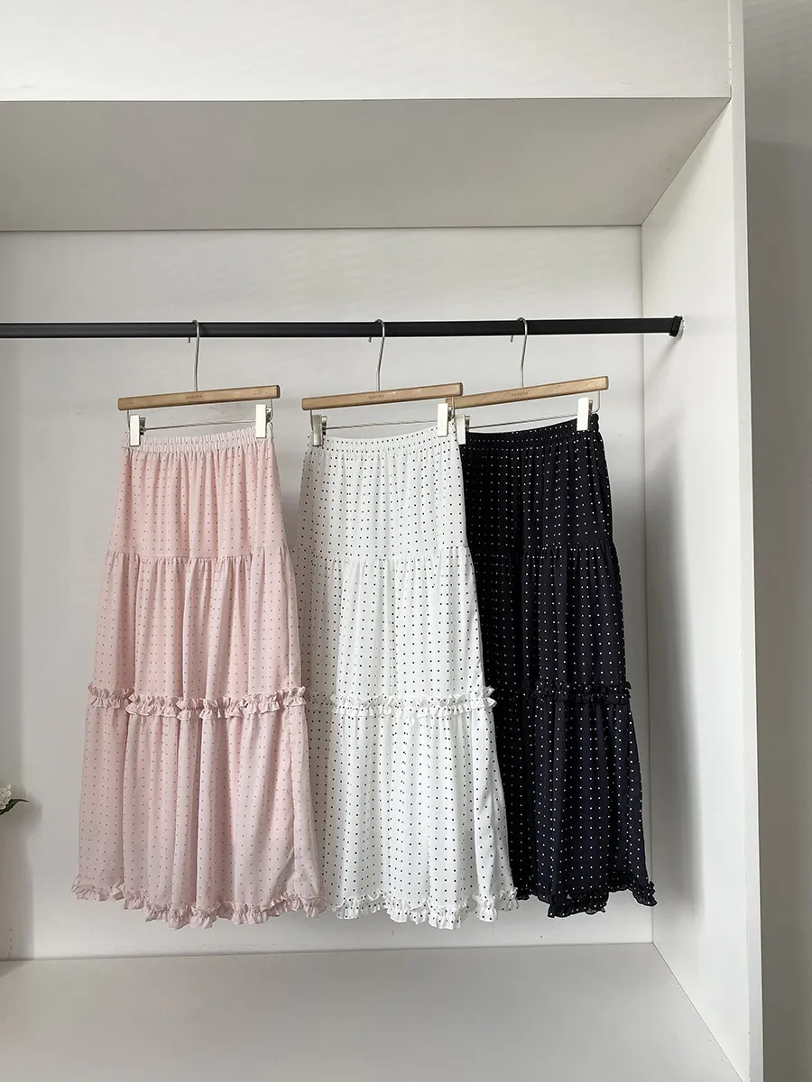 

Весна 2026: Новое поступление! Повседневное женское платье миди в корейском стиле с высокой талией, оборками, принтом в горошек и имитацией дерева, универсальное, для отдыха.