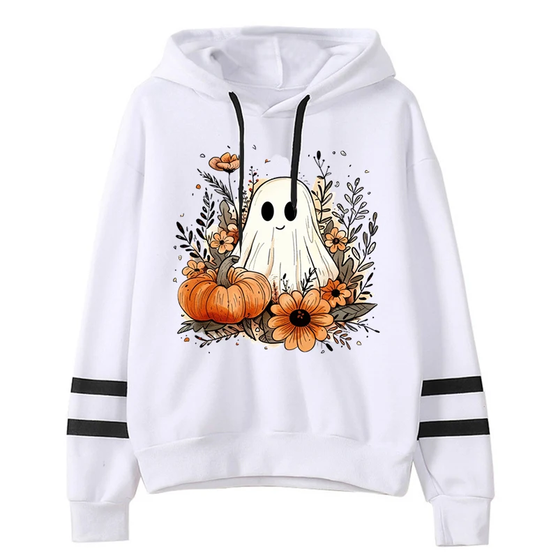 Vintage Women Halloween Y2K Sweatshirts Cute Ghost Pumpkin Flower Print Long Sleeve Pullover Fashion Halloween Streetwear Hoodie