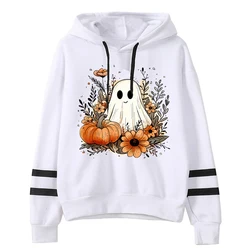 Vintage Women Halloween Y2K Sweatshirts Cute Ghost Pumpkin Flower Print Long Sleeve Pullover Fashion Halloween Streetwear Hoodie