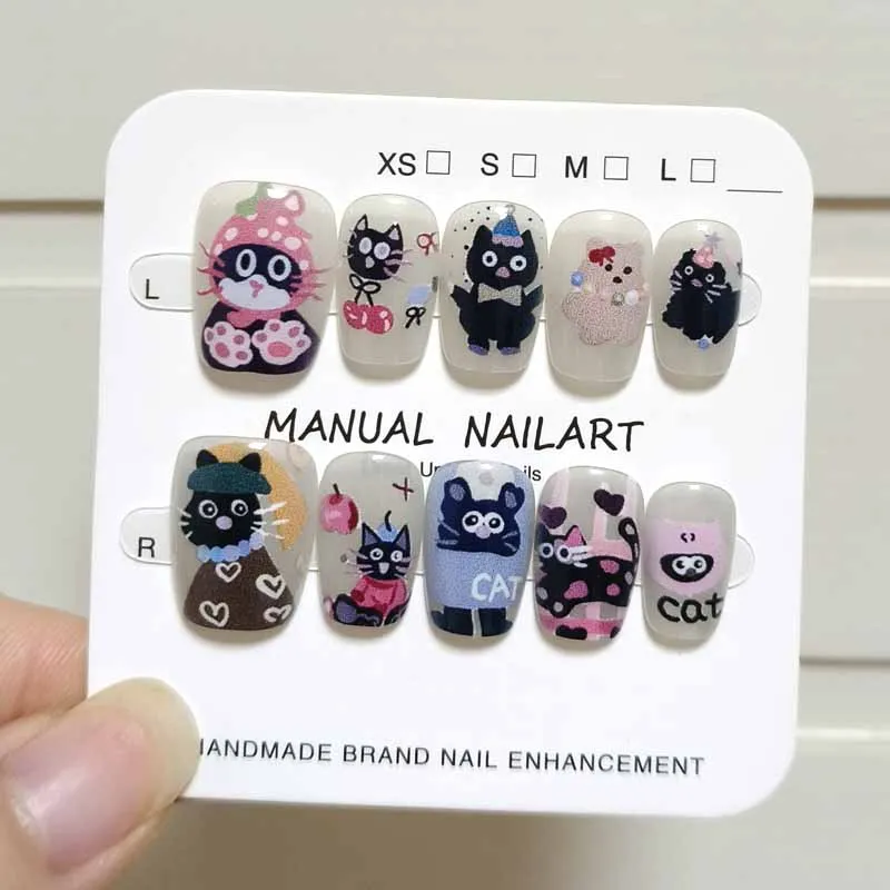 10 Stück Kinder süße süße Nail Art Feuerwerk Katzennägel Patch kindliche und verspielte künstliche Nägel zum Aufdrücken der Nägel abnehmbare Nagelspitzen