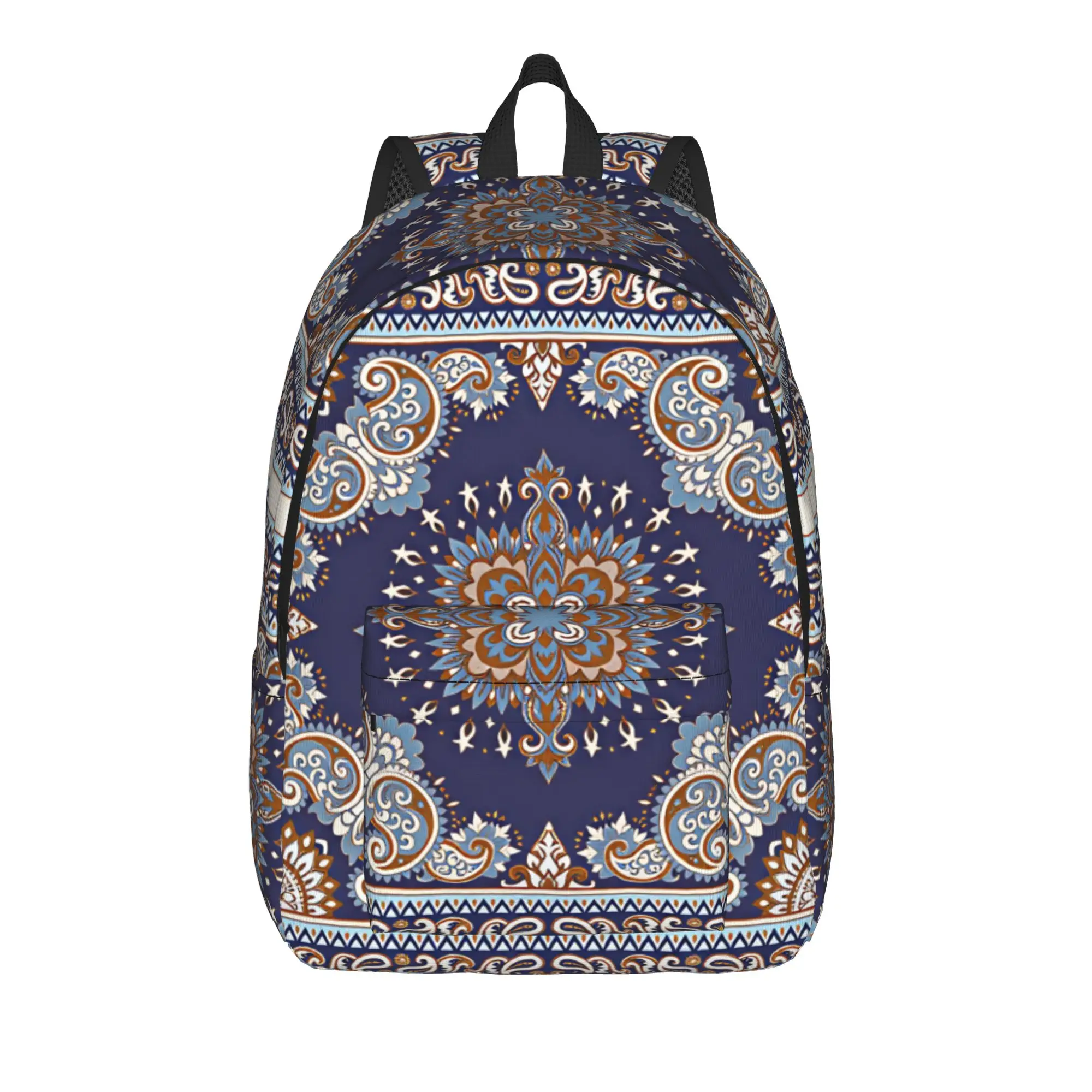 Retro Blue Brown Paisley Mandala Backpack  Modern Backpacks Female Outdoor Style Pattern School Bags Custom Rucksack