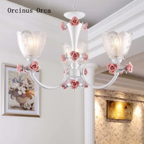 Romantic fresh Korean pastoral style rose chandelier living room bedroom girl room Princess Room Flower Chandelier