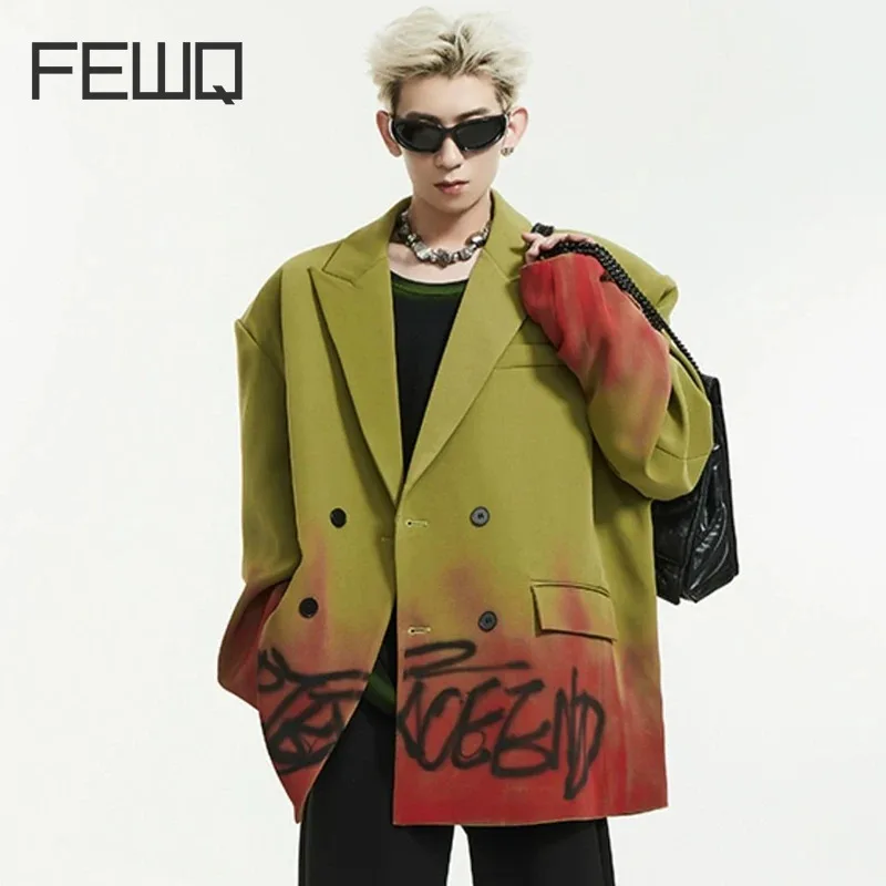 

FEWQ Lapel Male Suit Jacket Personality Letter Contrast Color Loose Large Pocket Men's Blazers American Style Spring New 24X6117