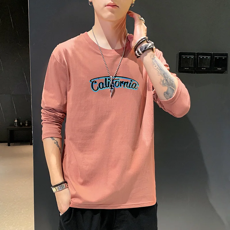 

Long t Ruppshch Long-Sleeved T-Shirt Oversized Printed Cotton Sweater Round Neck Men's Shirt