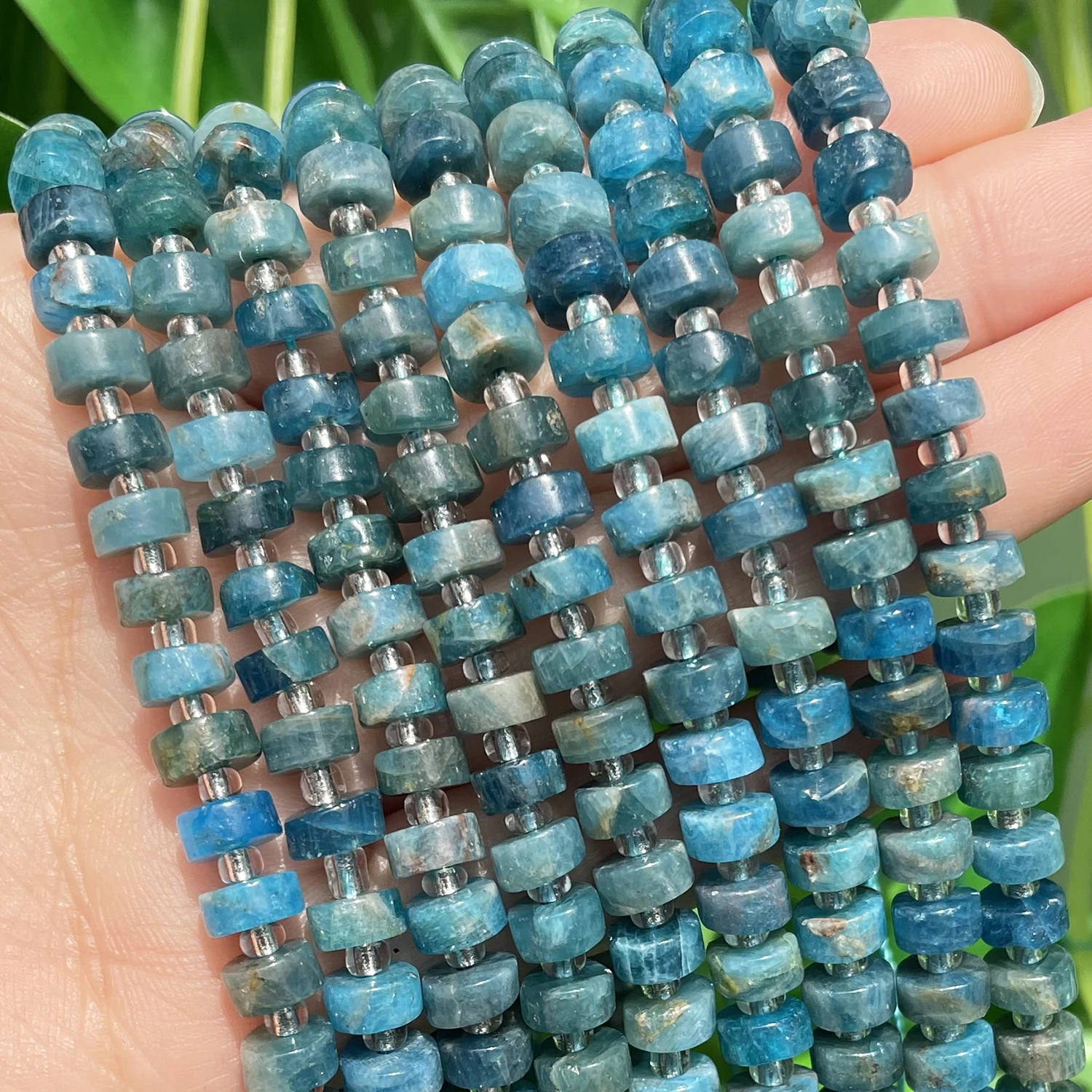 

Natural Stone Blue Apatite Rondelle Wheel Round Loose Spacer Beads for Needlework Jewelry Making DIY Charms Bracelet Accessories