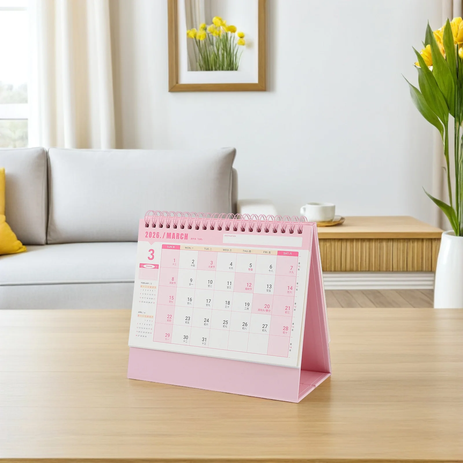 2 Buah Kalender Meja 2026 Berdiri Flip Desktop Perencana Harian Merah Muda untuk Ruang Belajar Kantor Rumah Kalender Desktop 2026