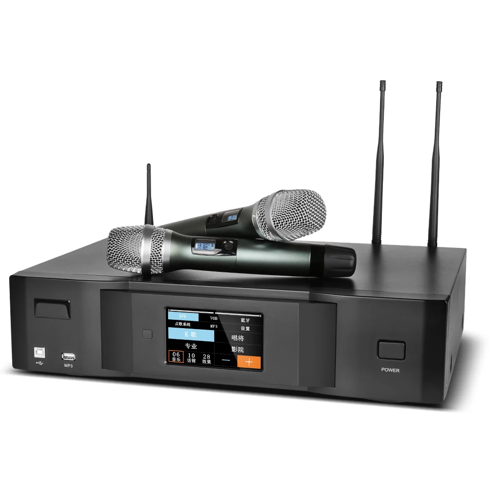 Digital Touch Power Amplifier Built In Effect And Jukebox Function With 2 UHF Wireless Handheld Mic For Stage DJ Performance