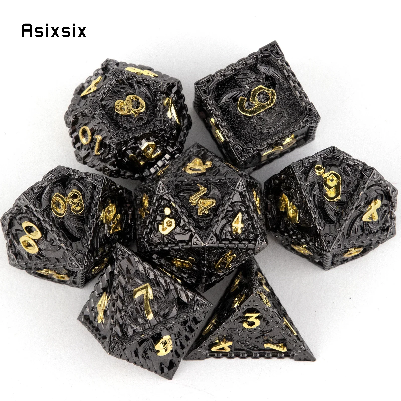 

7 Pcs Black Golden Dragon Metal Dice Solid Metal Polyhedral Dice Set Suitable For Role-Playing Dice PropBoard Game Gift