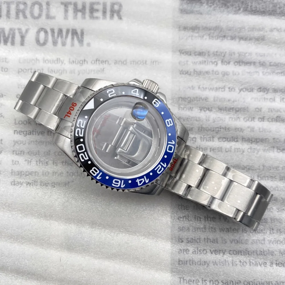 40mm NH35 Case Sapphire Glass 120 Click Stainless Steel Strap Transparent Bottom Parts Set for Seiko NH35 NH34 Movement SUB GMT