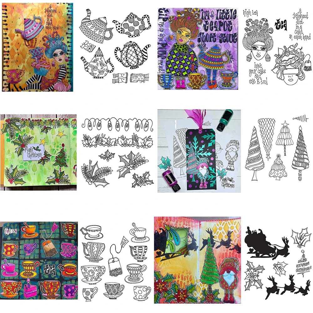 Kreative Tee Kaffeetassen Teekanne Klare Stempel Mädchen Blumen Weihnachtsbaum Holly Blatt Stempel Set Für DIY Scrapbooking Karte Machen