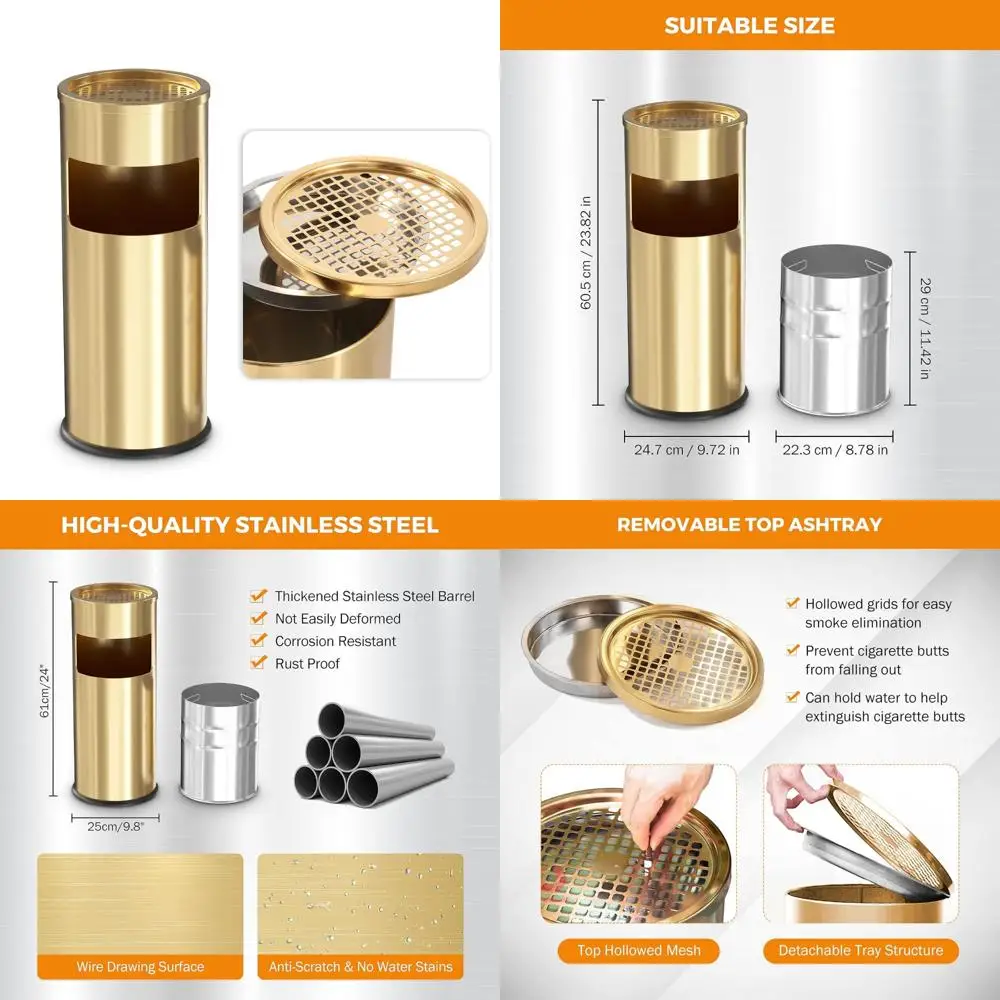 

Stainless Steel Outdoor Indoor Garbage Bin with Lid - Commercial Waste Container for Patio Yard Garage Insulated