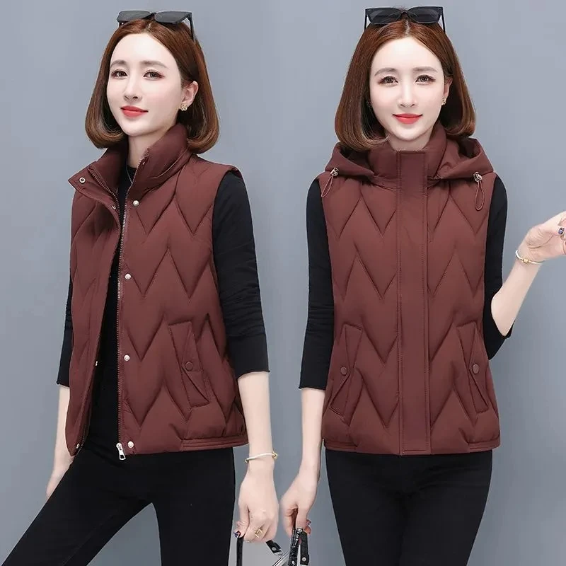 

with Hood Outdoor Vest Down Women's Jacket Quilted Coat Sleeveless Jacket Winter Light Weight Sweaters