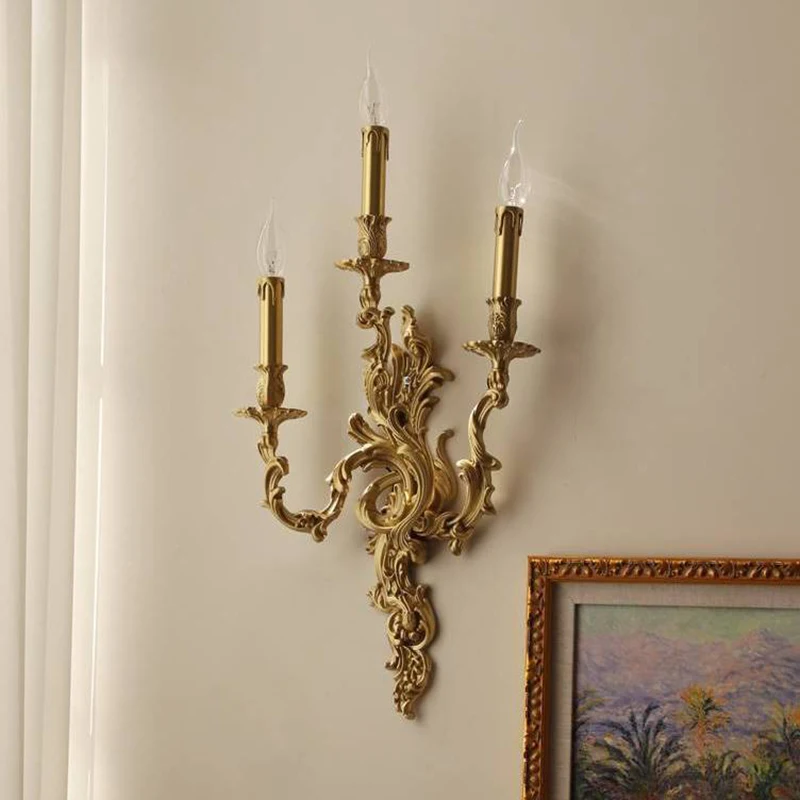 Nordic Rococo Lighting Fixture French Classic Vintage sconces Royal Lamp Antique Brass Wall lamp corridor Copper sconces