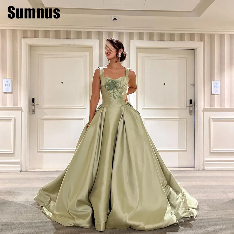 

SUMNUS Elegant Green A-Line Evening Light Green Dress Flower Floor-Length Celebrity Dresses Formal Gowns Women 2025 Customized