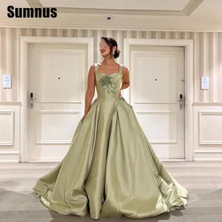 SUMNUS Elegante Groene A-lijn Avond Lichtgroene Jurk Bloem Vloerlengte Celebrity Jurken Formele Jurken Vrouwen 2025, Aangepast