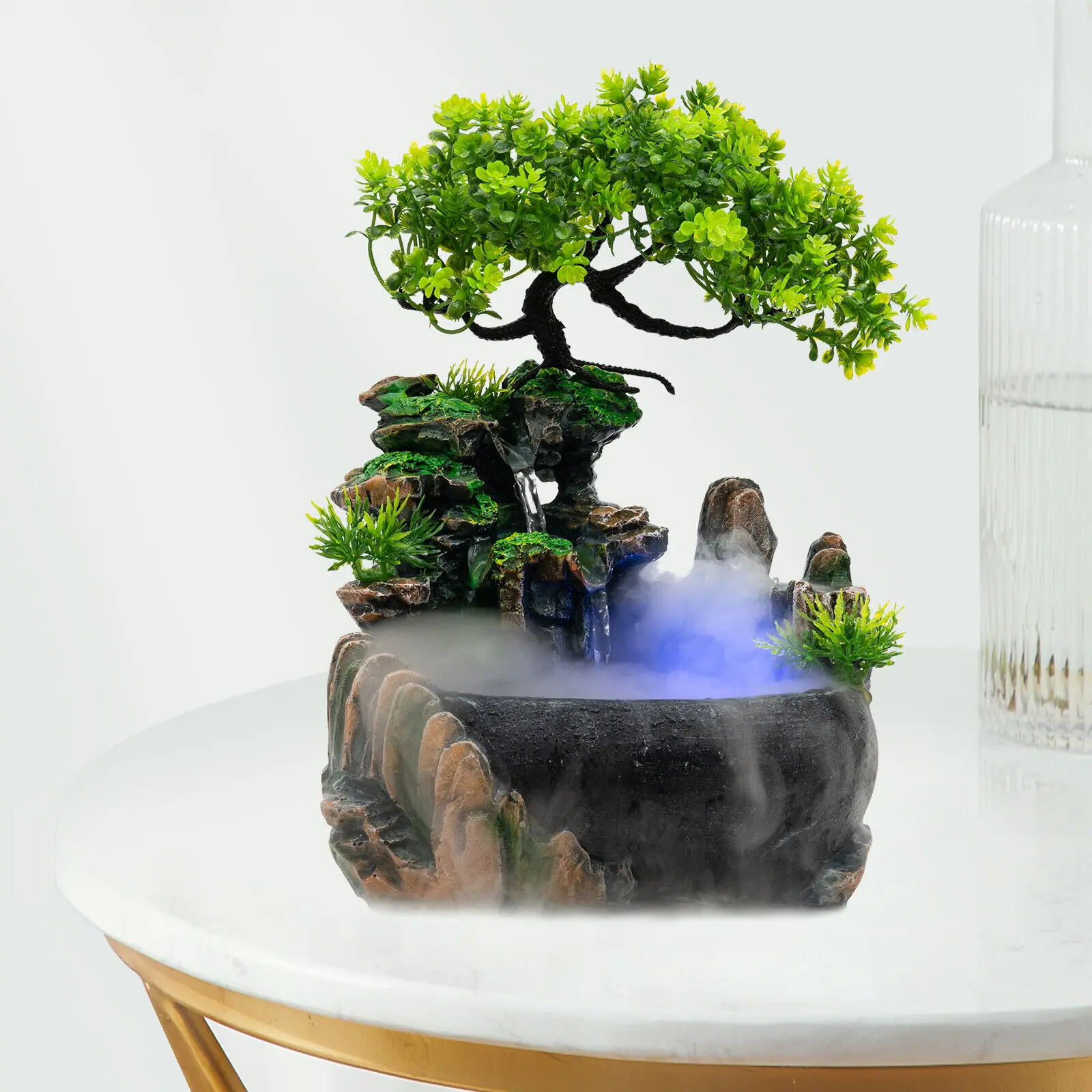 

Fountain Waterfall Wealth Feng Shui Desktop Flowing Water With Color Changing LED Lights Spray Indoor Tabletop Ornaments