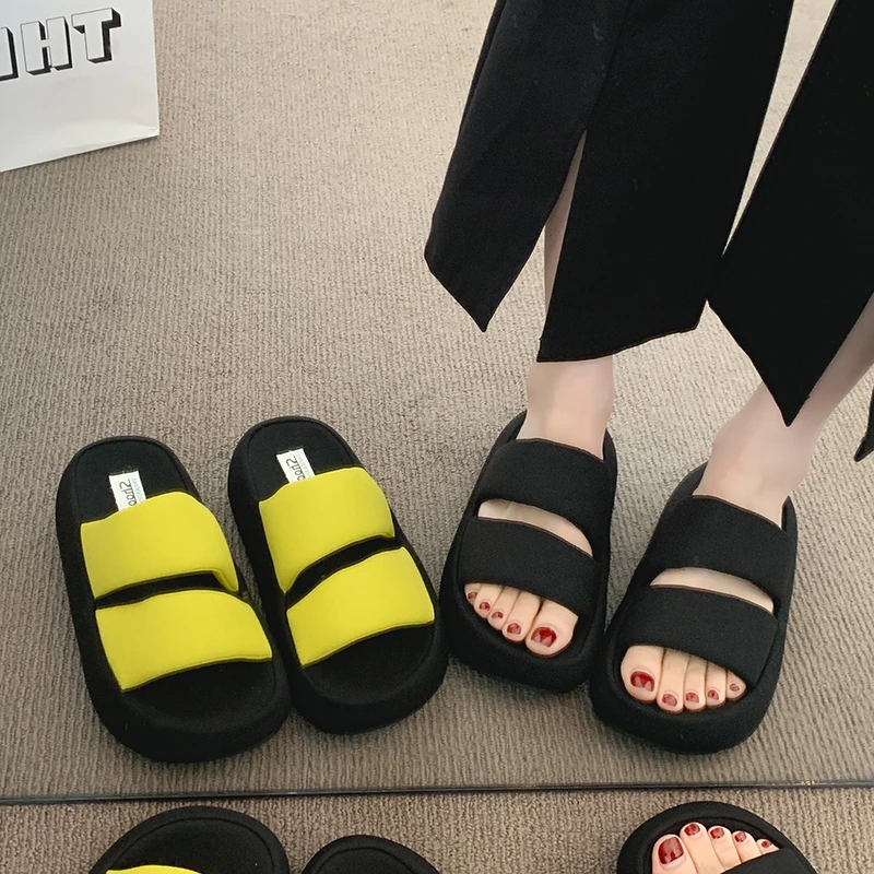 

Fashion Summer Thick Sole Casual Slippers, Lightweight Shock-absorbing Platform Slides Indoor Outdoor Seaside Street Footwear