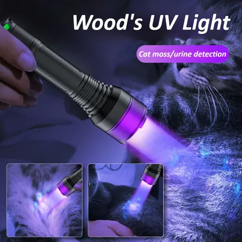 목재 라이트 40W 쿼드 코어 LED 365nm UV 손전등 고전력 휴대용 방수 21700 충전식 전갈 형광 감지기