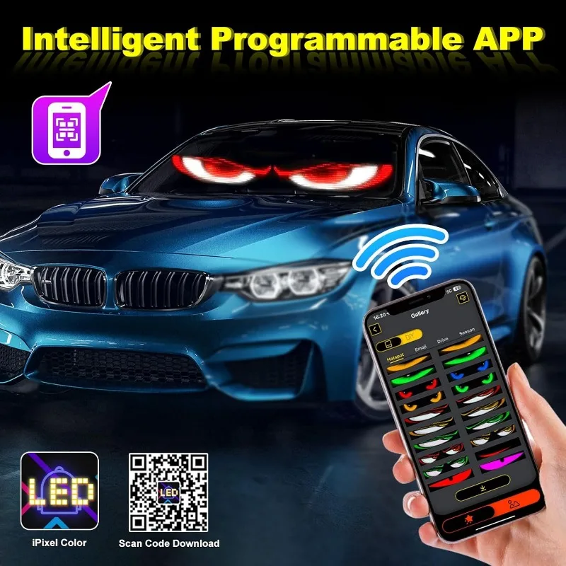 ضوء عيون الشيطان للسيارات، ضوء عيون الشيطان القابل للبرمجة للزجاج الأمامي عيون LED مرنة للسيارة نوافذ السيارات #3