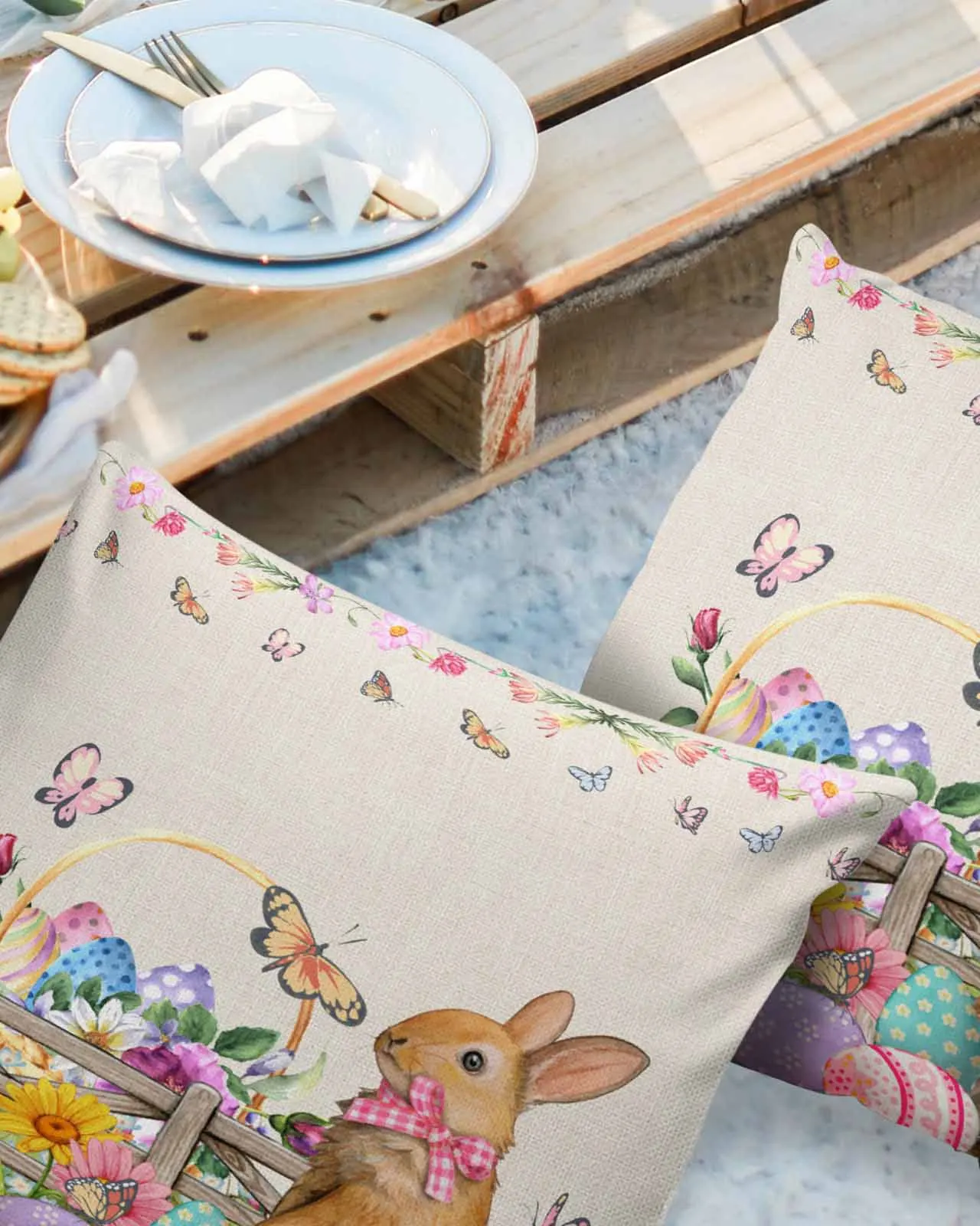 2/4PCS Easter Spring Flower Easter Egg Rabbit Waterproof Cushion Cover For Home Decoration 40/45/50/60/66cm Pillowcase