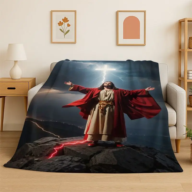 Jesus God Christian faith Flannel Blanket Soft Throw Blanket for Bedroom Living Room Bed Travel Camping Picnic Nap Cover Gift