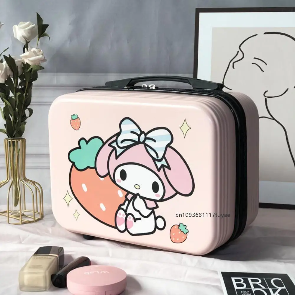 

14 Inch Melody Cinnamoroll Kuromi Suitcase Sanrios Cosmetic Bag Kawaii Anime High Capacity Storage Makeup Case Portable Travel