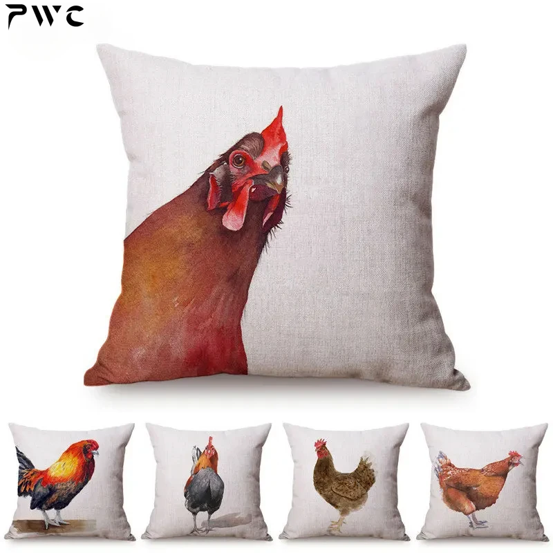 Nordic Rural Poultry Rooster Pattern Cushion Cover Little Hen Pillowcase For Home Decor Art Animal Throw Pillow Case