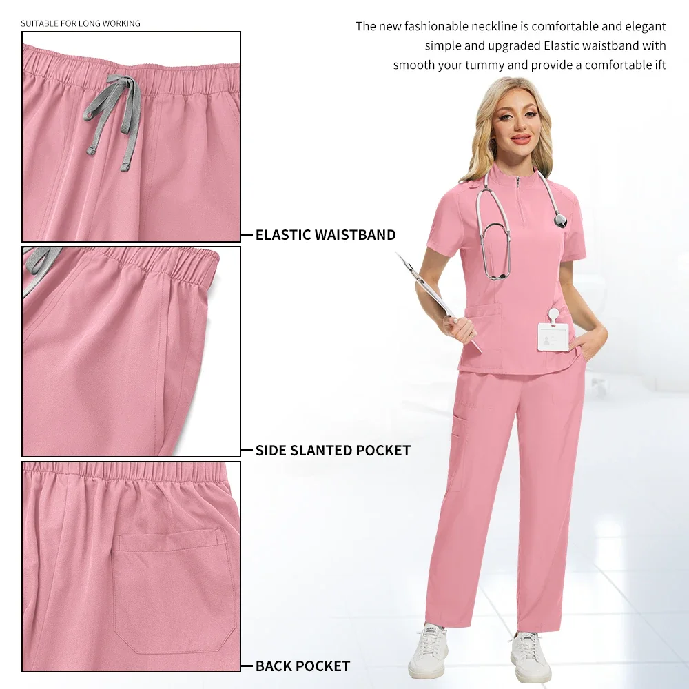 Uniformes de gommage pour femmes, ensemble de travail d'hôpital pour animaux de compagnie, hauts et pantalons extensibles avec multi-poches, ceinture de Yoga, uniformes de travail pour dentisterie