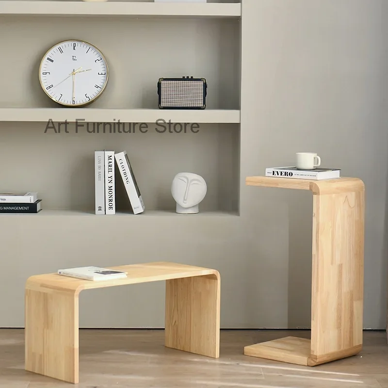 

Solid Wood Removable Balcony Bed Tea Table Rubber Wood Shaped C Type Living Room Bedroom Room Home Decoration Bedside Table