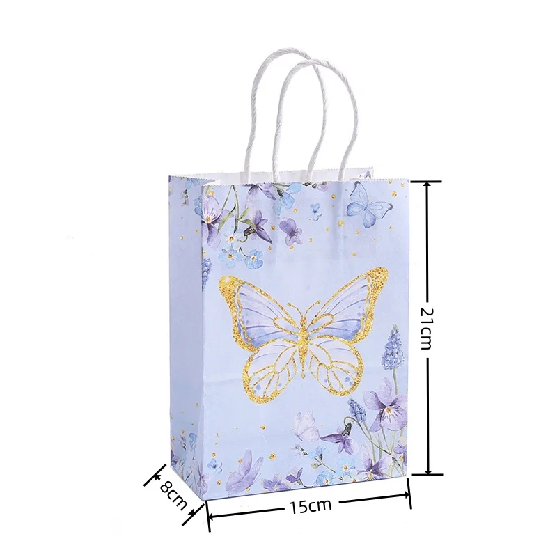 StoBag 12/24pcs Cartoon Butterfly Kraft paper Tote Gift Bags Packaging Child for Candy Snack Storage Pouch Trick or Treat Favors