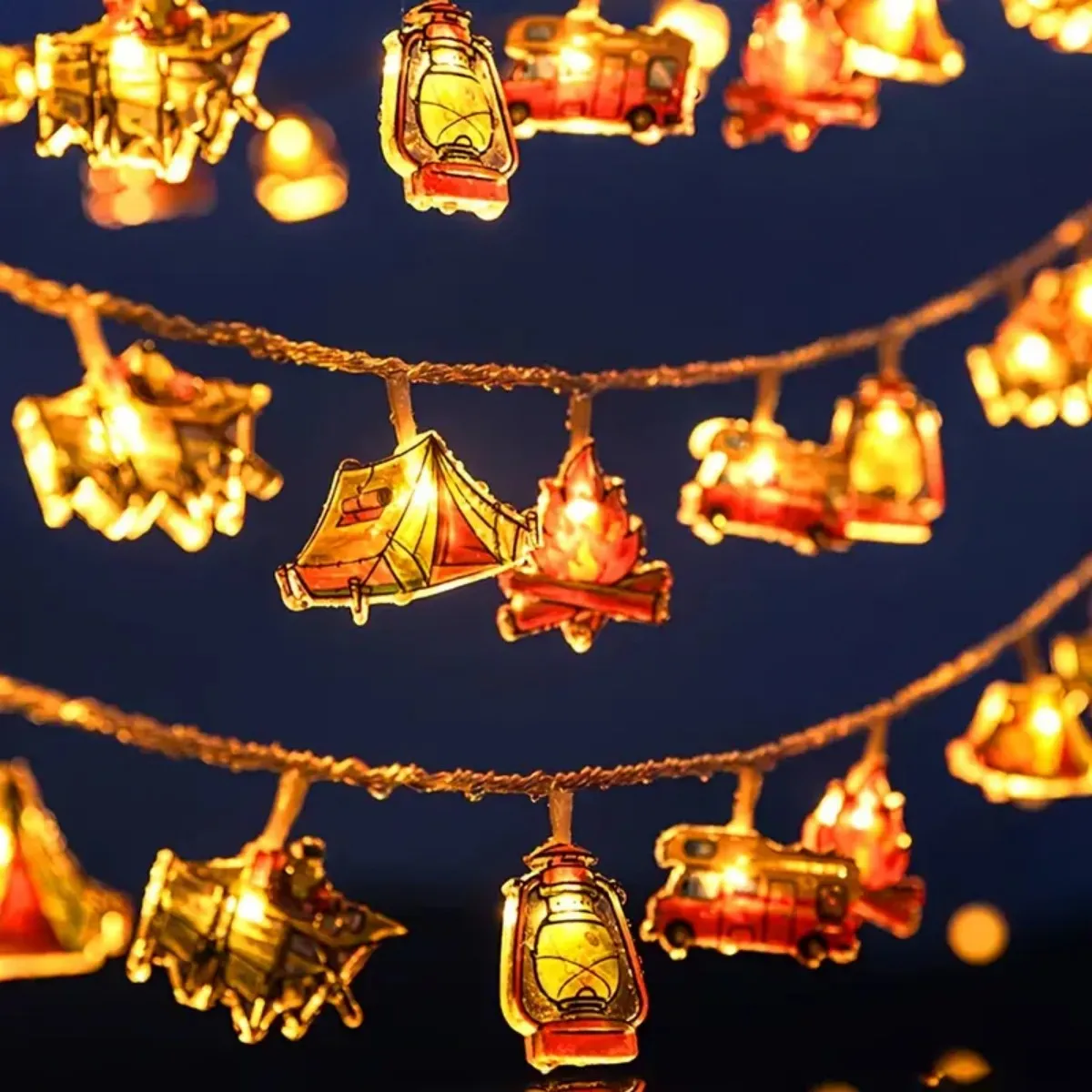 1pc LED Camping Pattern String Lights Camping Shape Atmosphere Decorative Fairy Lamp For Outdoor Camping Home Garden Yard Decor