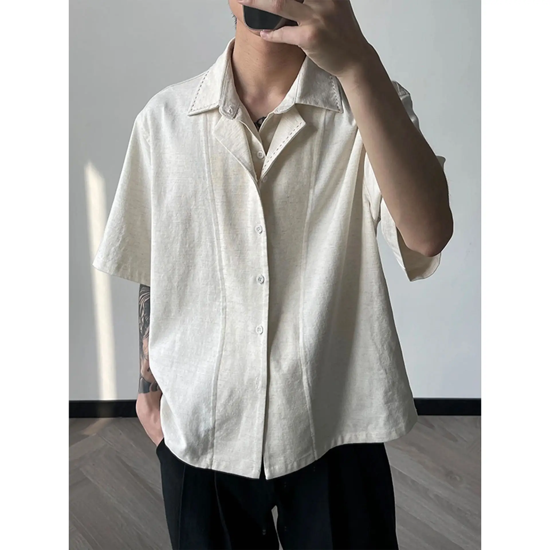 Men's Summer Vacation Two Double-necked Short-sleeved Shirts with Cotton
