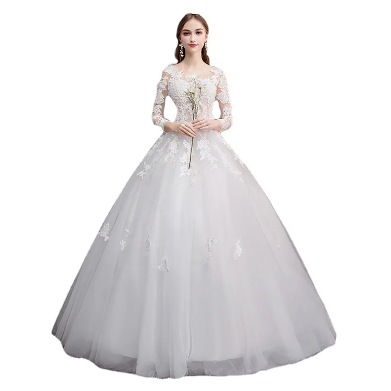 Formal White Lace Wedding Dresses Elegat Long Sleeve Wedding Ball Gown Simple Slim Plus Size Bridal Dress Vestido De Noiva