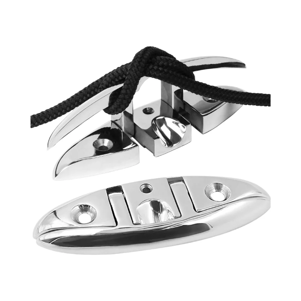 

Foldable 316 Stainless Steel Deck Cleat with Lifting Cable Bolt for Securing Ropes on Dock and For Yacht Surfaces