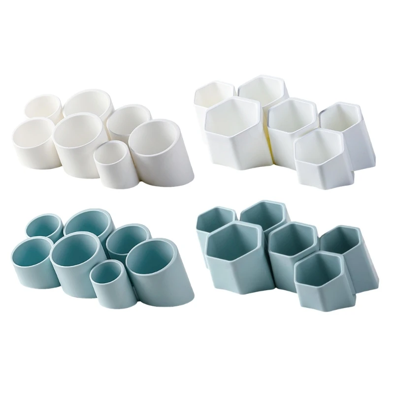 Organizador bolígrafos multifuncional, 6 compartimentos, soporte oblicuo para brochas maquillaje