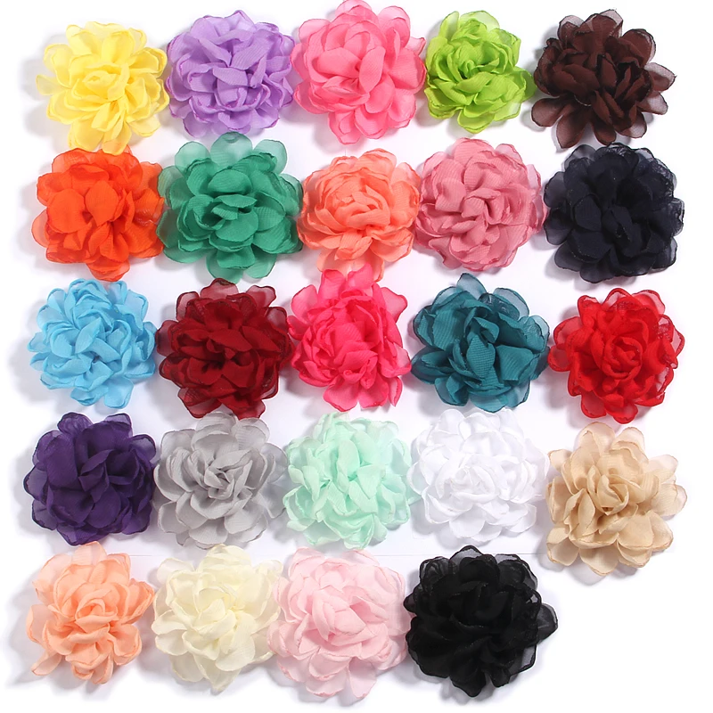 

20Pcs 7cm 2.7" Burn Edge Chiffon Fabric Flowers For Baby Girls Headbands Handmade Flower Boutique For Wedding Decoration