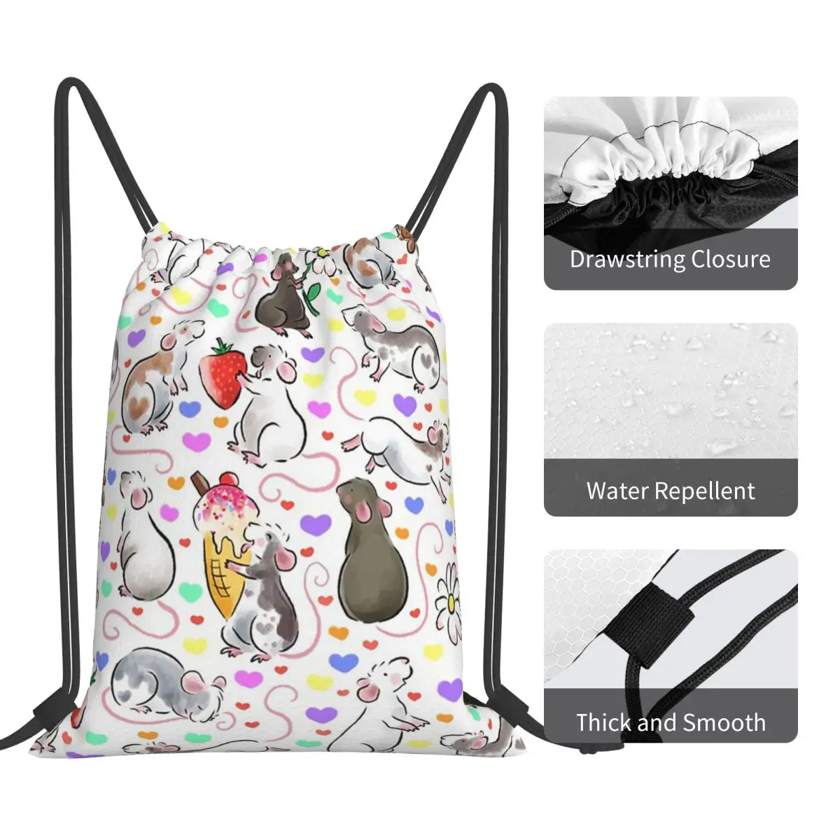 I Love Rats Backpacks Multi-function Portable Drawstring Bags Sundries Bag Book Bags For Man Woman Students