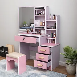 Armoire moderne en spanTable pour appartement, bureau blanc, bureau de chambre à coucher, coiffeuse avec miroir lumineux, commode rose, nouveau