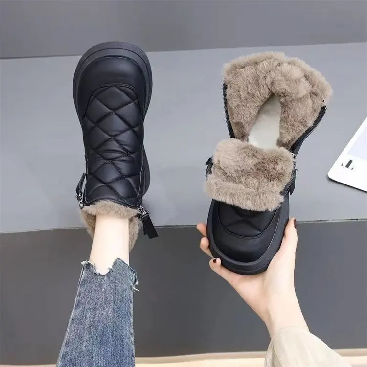 Snow Boots Women's Winter Ankle Botas 2025 New Thick Plush Casual Cotton Shoes Outdoor Waterproof Non-slip Warm Short Boots