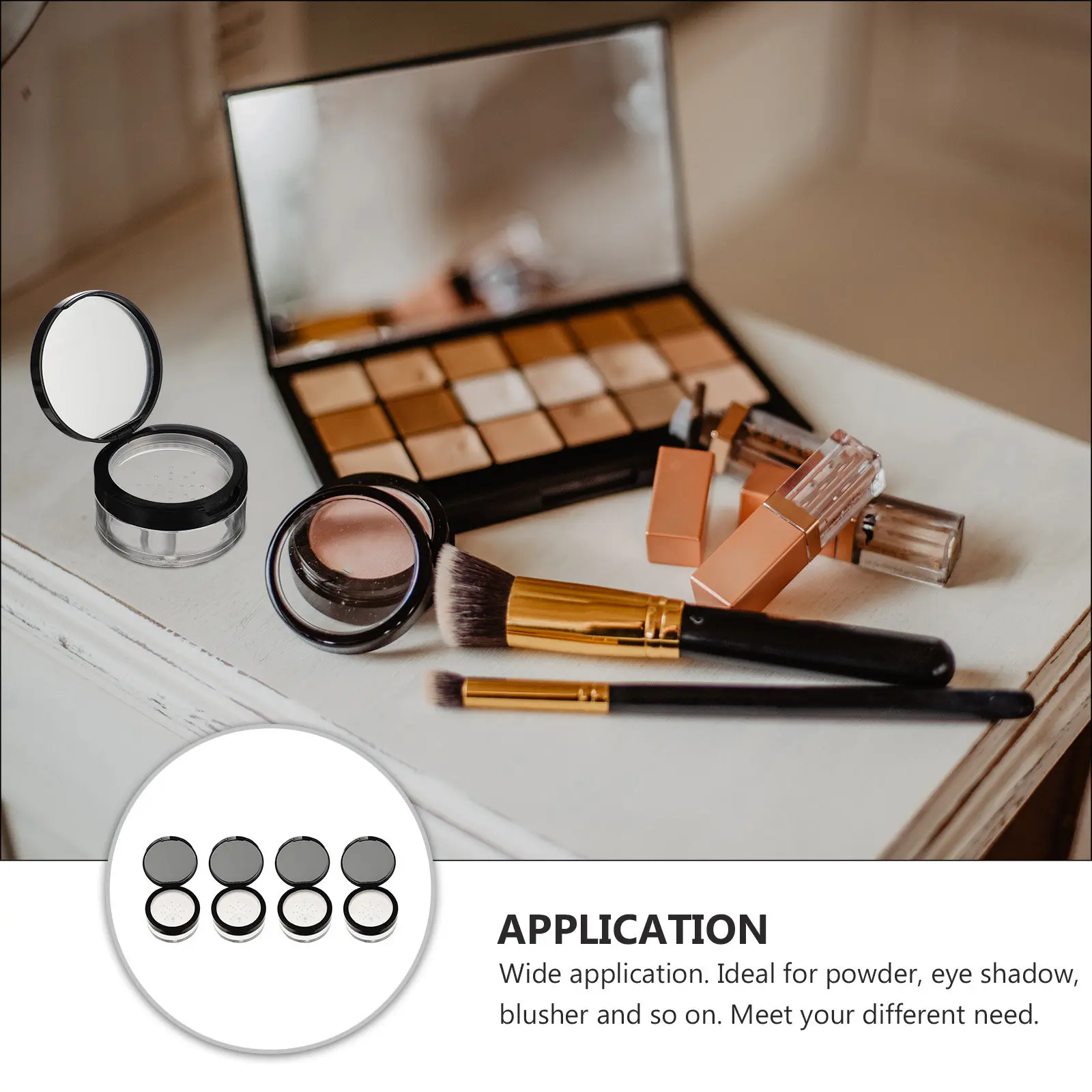 4Pcs Anti-Leakage Loose Powder Box Compact Container with Built-in Mirror for Travel Office School Daily Use Makeup Powder