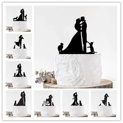 Black Acrylic Wedding Cake Topper Bride and Groom With Dogs or Cats Cake Topper Engagement Anniversary Decoration